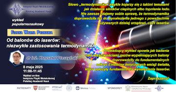 Plakat wykładu z cyklu Fizyka Warta Poznania pt. Od balonów do laserów: niezwykłe zastosowania termodynamiki
