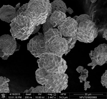 Fig 5 Various forms of bismuth ferrite BiFeO<sub>3</sub> micro- and nanocrystals (synthesis performed by dr. Katarzyna Chybczyńska)