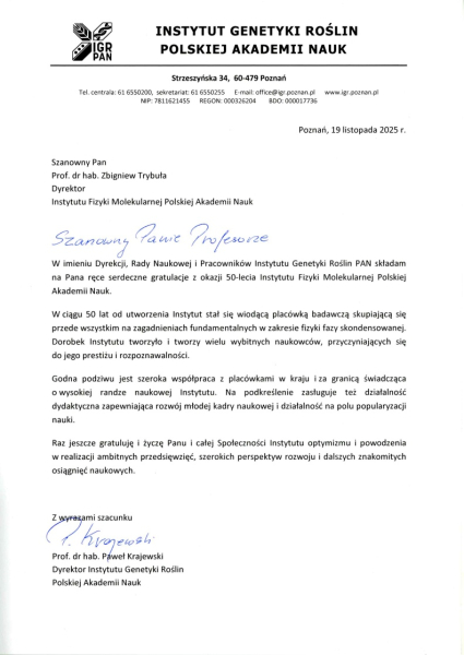 Instytut Genetyki Roślin PAN - Dyrektor Paweł Krajewski