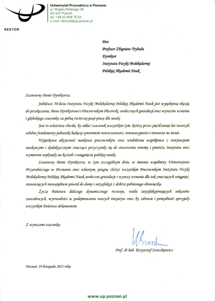 Uniwersytet Przyrodniczy w Poznaniu - Rektor Krzysztof Szoszkiewicz